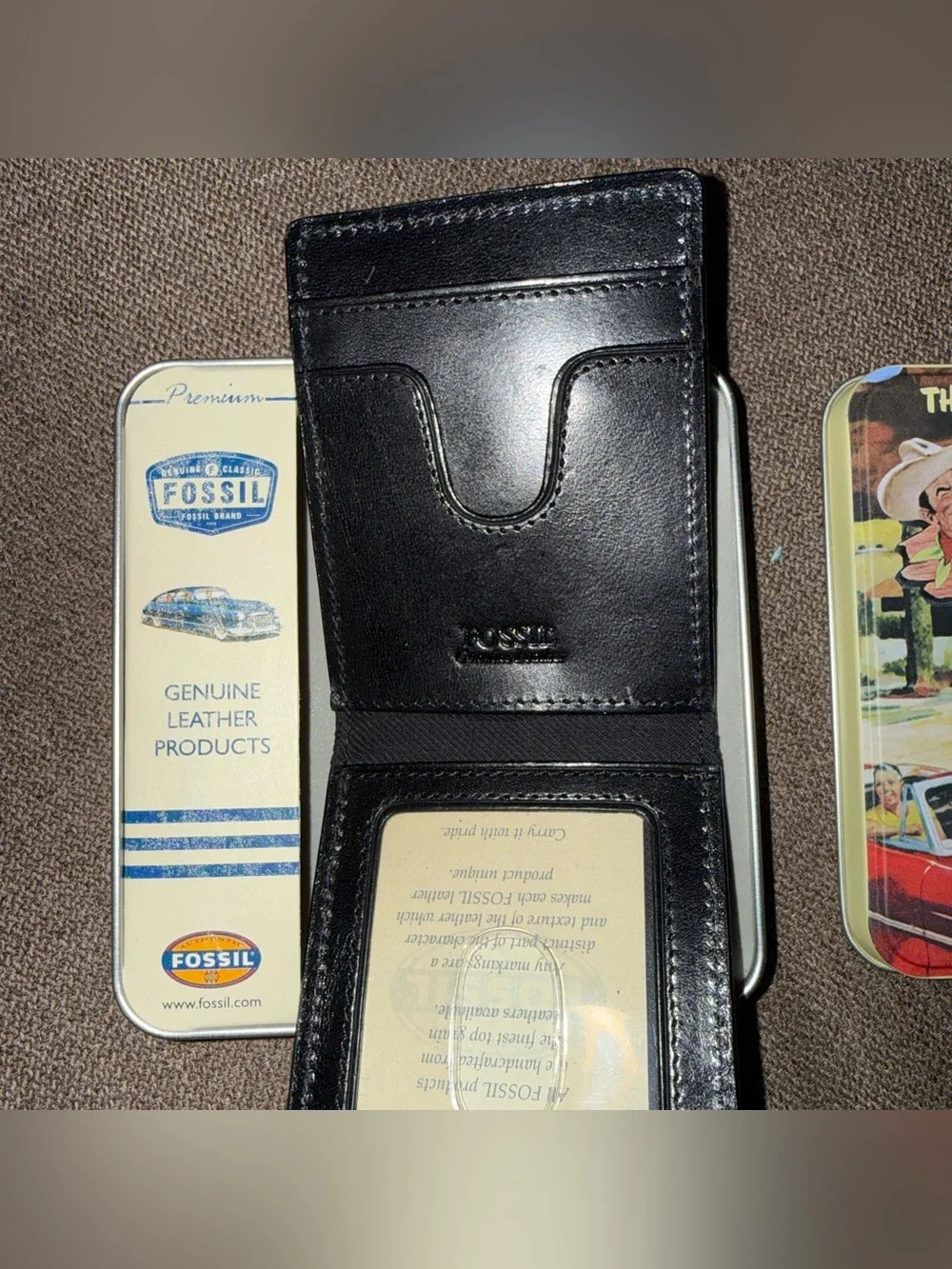 Fossil Black Genuine Leather Money Clip Mens Wallet Front Pocket New #western